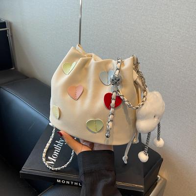 New Bag for Women  Fashion Trend Bucket Bag with Niche Design, Women's Chain Shoulder Crossbody Pleated Bag