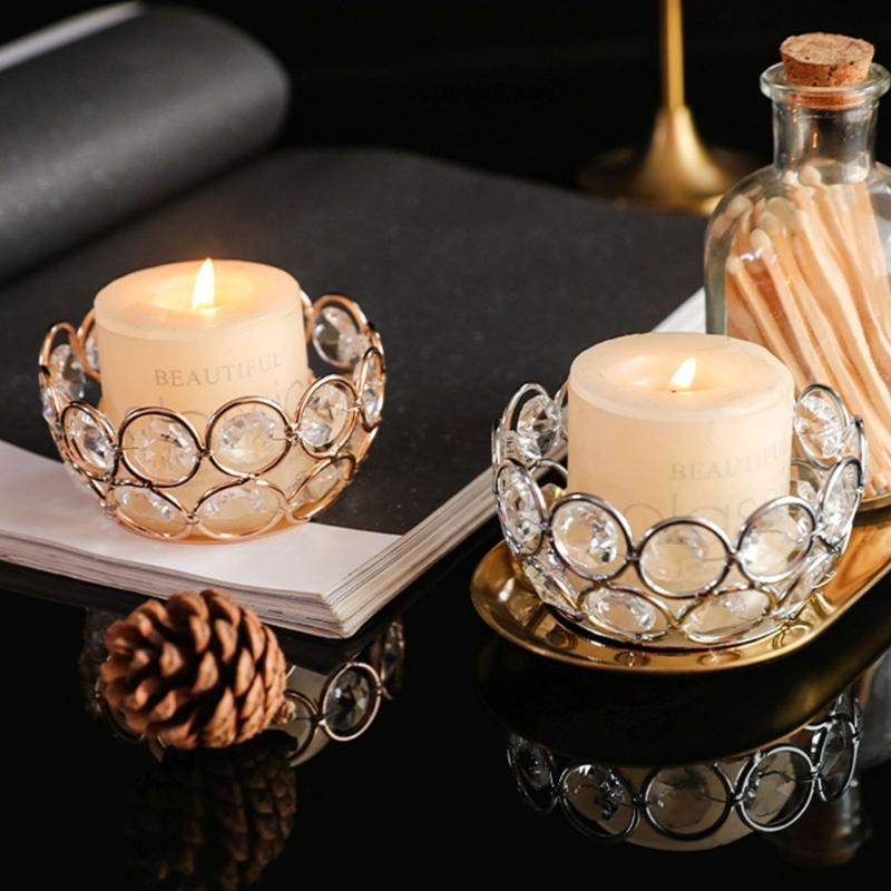 Crystal Votive Metal Candle Holder for Table Tenterpiece Small Bowl Tealight Candle Stand for Wedding Desktops Decors