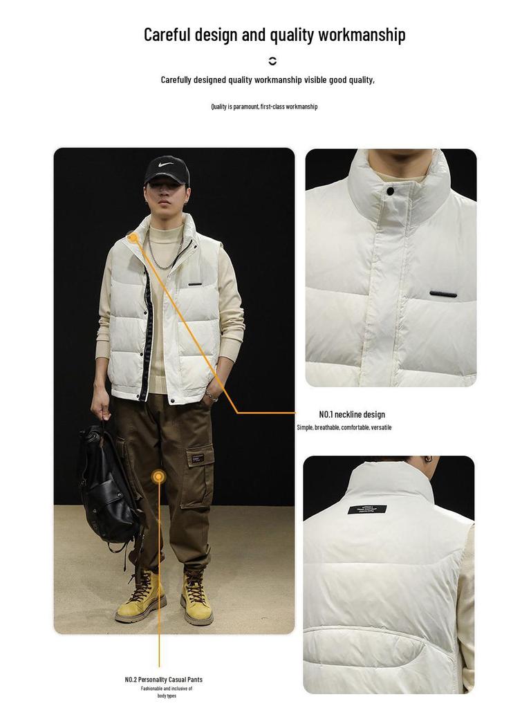 Men's Lightweight 90% Duck Down Warm Vest - Trendy Plus Size Outerwear for Autumn/Winter 2025