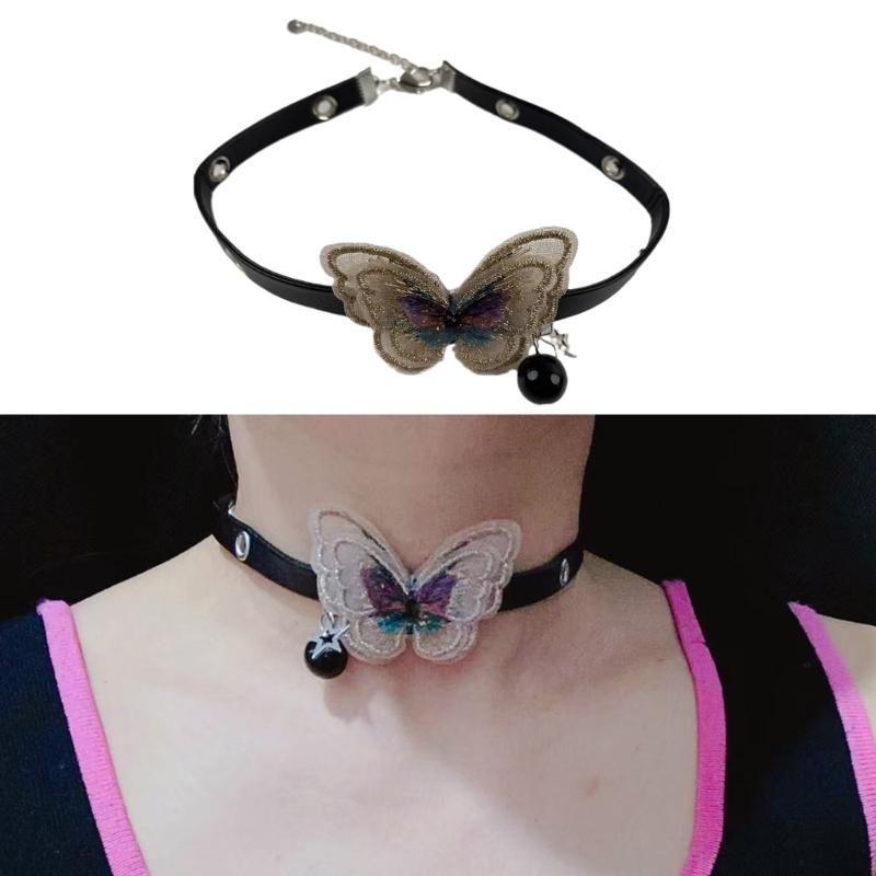 Sweet Cool Butterfly Choker Fashion Clavicle Chain Necklace Party Jewelry Simple Y2K Clavicle Chain PU Leathers Necklace