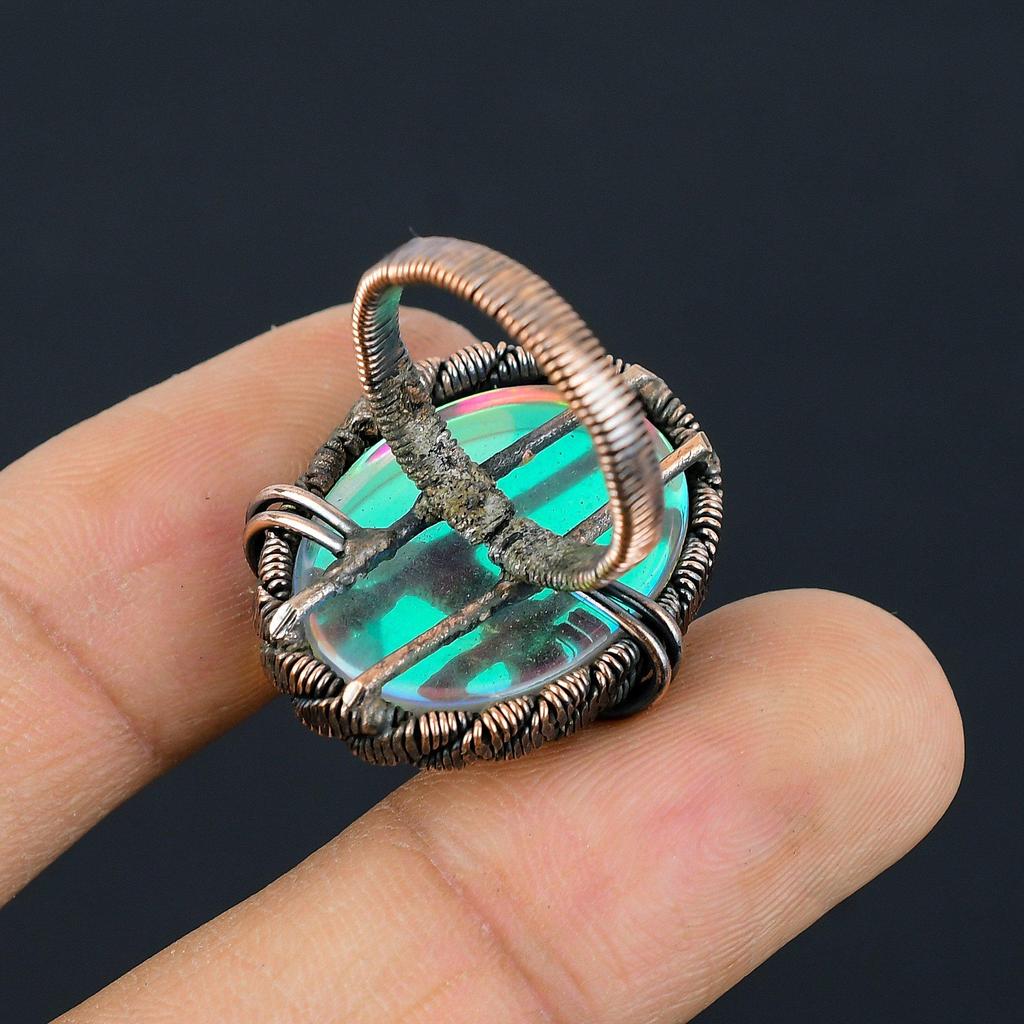 Mystic Topaz Gemstone Copper Wire Wrapped Handmade Jewelry Ring For Woman