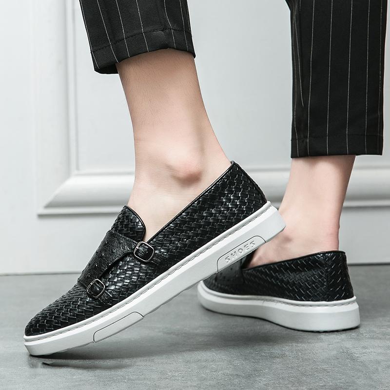 

Мужские слипоны Черные кожаные монки Повседневные кроссовки Обувь для мужчин Большой размер EU:38 чёрный