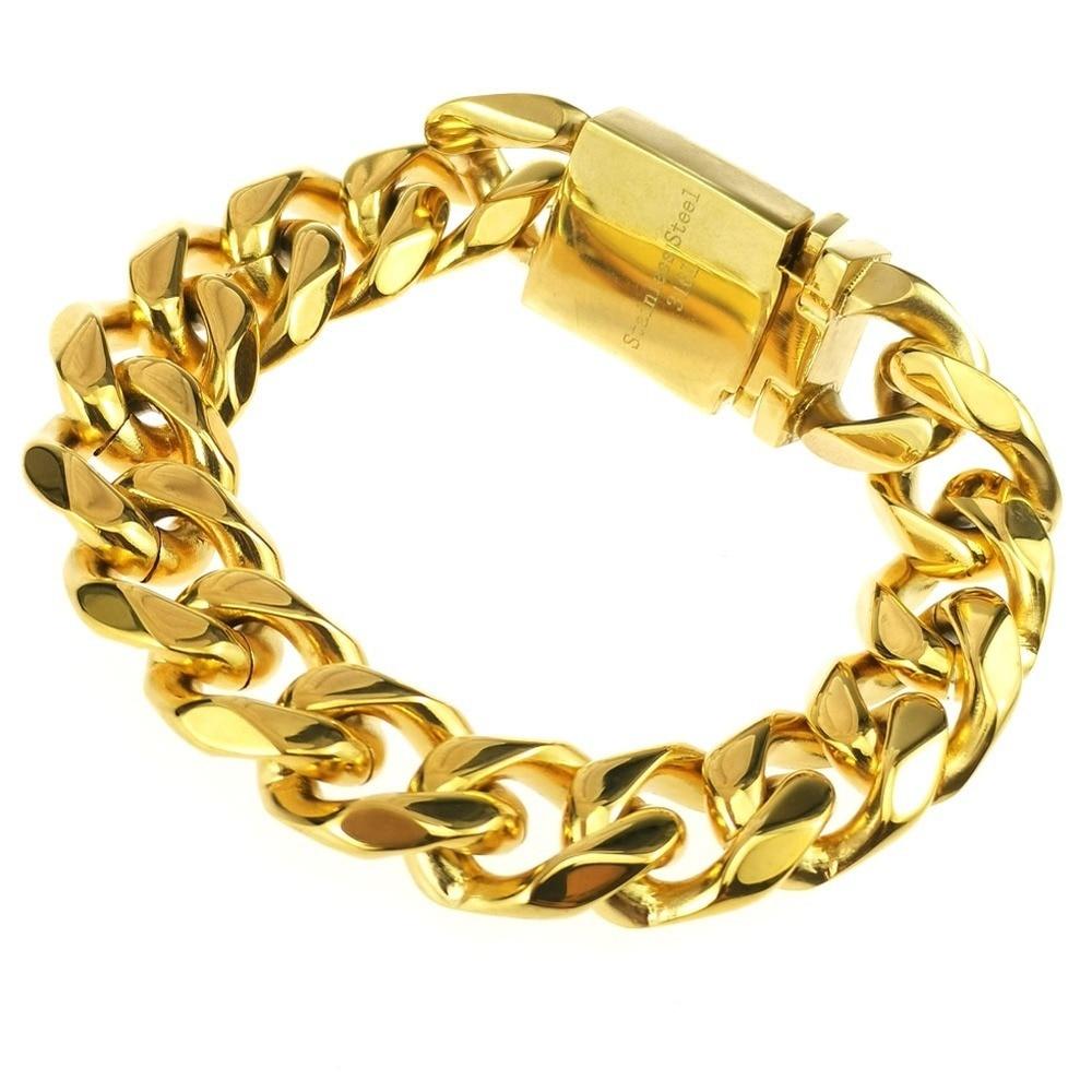 Bracciale Cubano in Acciaio Inossidabile Colore Oro 18k Uomo Donna