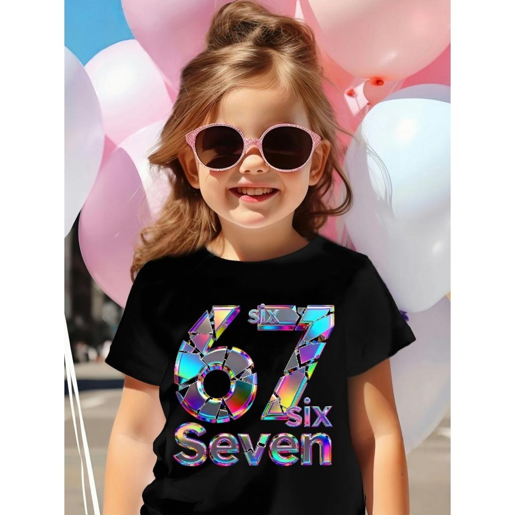 Children's T-shirt 2026 Trendy Cool Number 67 Cartoon Print for Boys and Girls Summer Casual Kids Tees Top