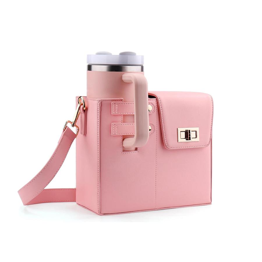 

Outdoor portable crossbody water cup protection multifunctional universal water bottle storage bag single shoulder solid color рожевий