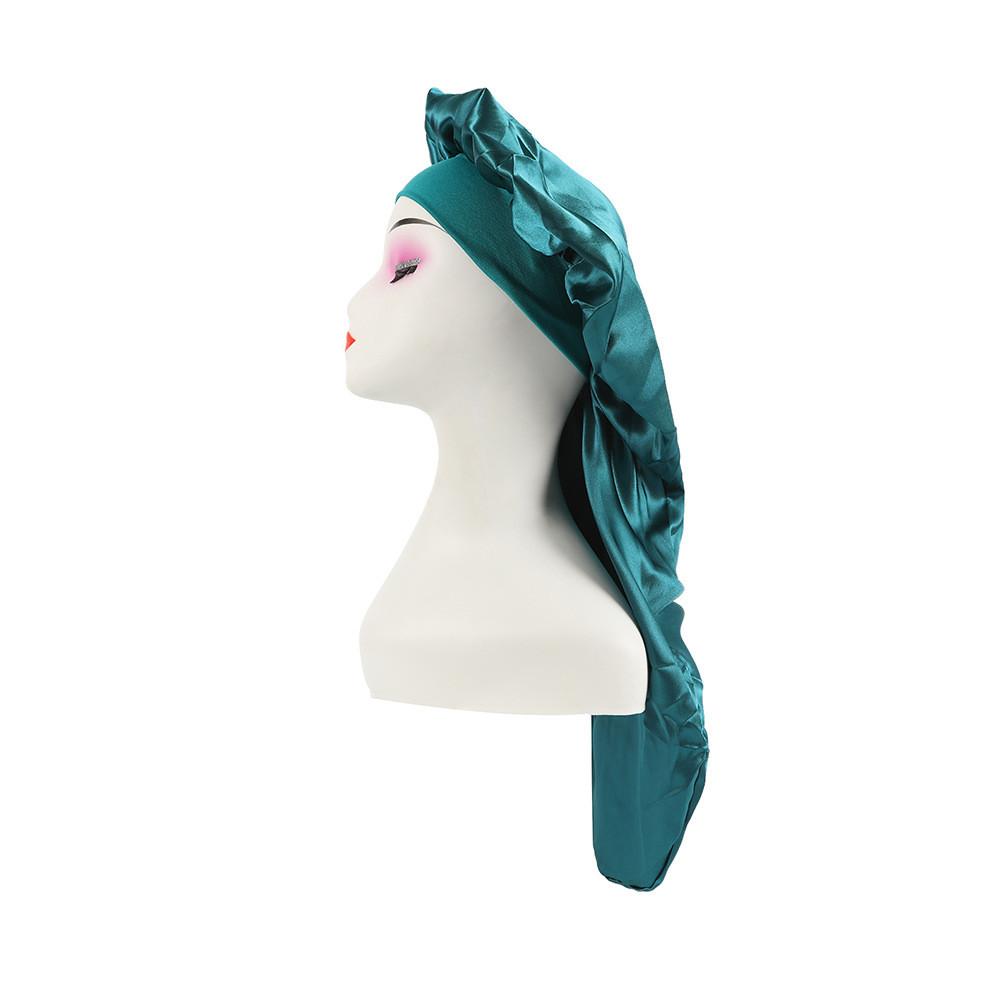 Long Large Satin Nightcap With Solid Color And Loose Tight Strap Sleeping Use