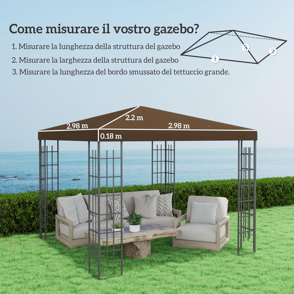 Garden Gazebo Cover 3x3 M In 600D Oxford Fabric with Drainage Holes, Brown
