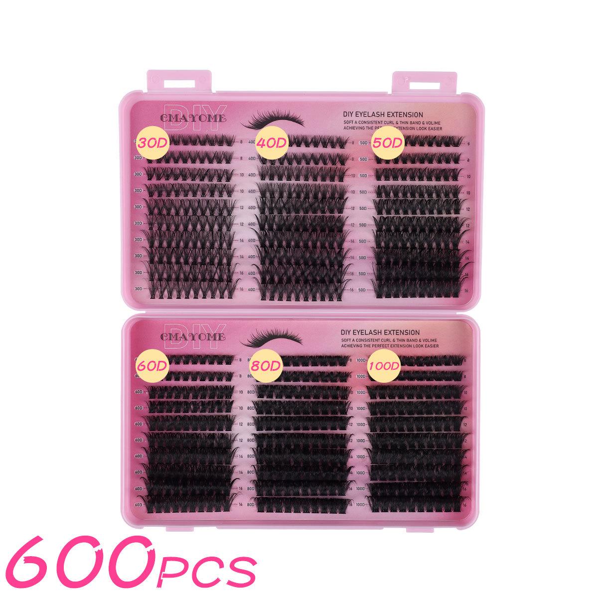 D Curl Individual Cluster False Eyelashes, 600 Clusters, 8-16mm - DIY Natural Look