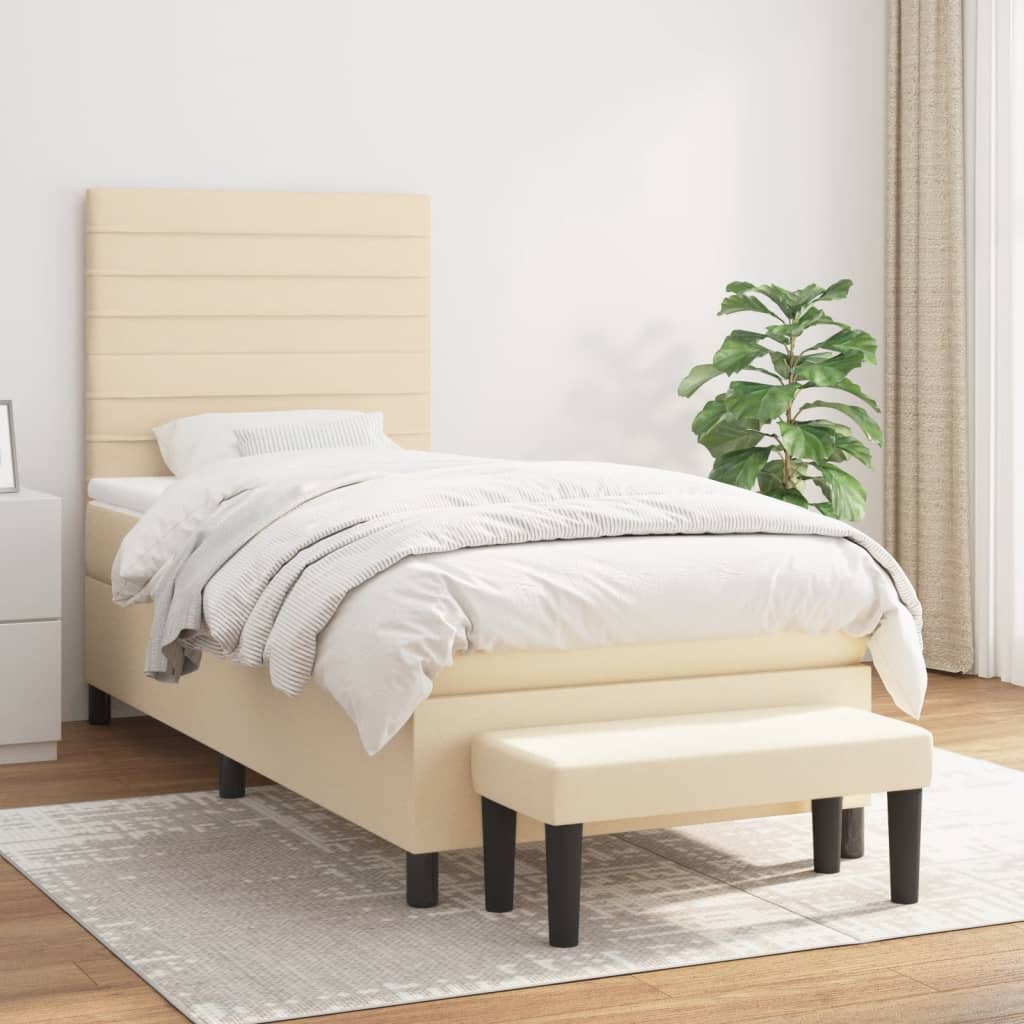 Box Spring Bed with Mattress Cream 90 x 200 cm Fabric