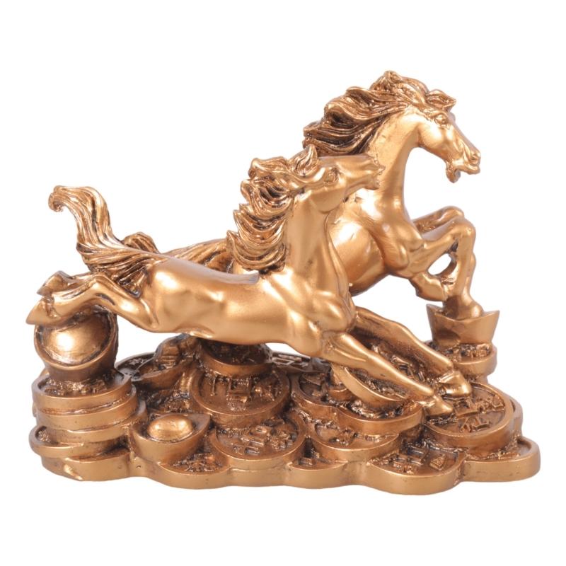 

Two Running Horse Statue Sculptures Decorative Animal Figurines Tabletop Ornament Symbols Wealth Career Home Decors