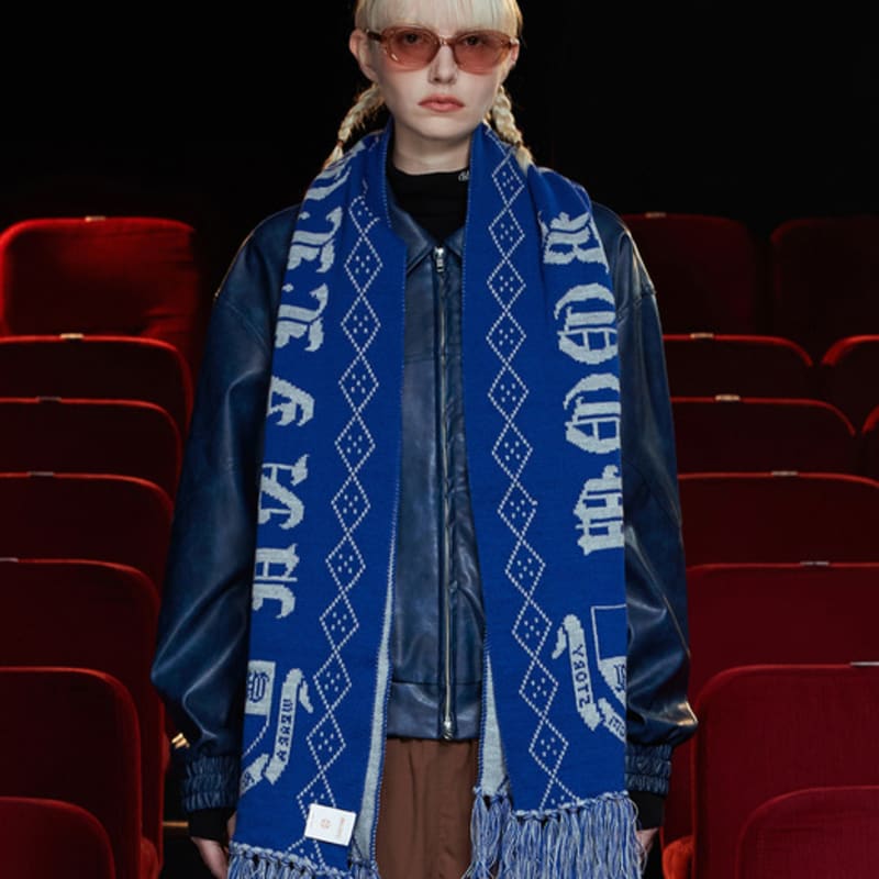 UNALLOYED GOTHIC LOGO MUFFLER / BLUE&GREY