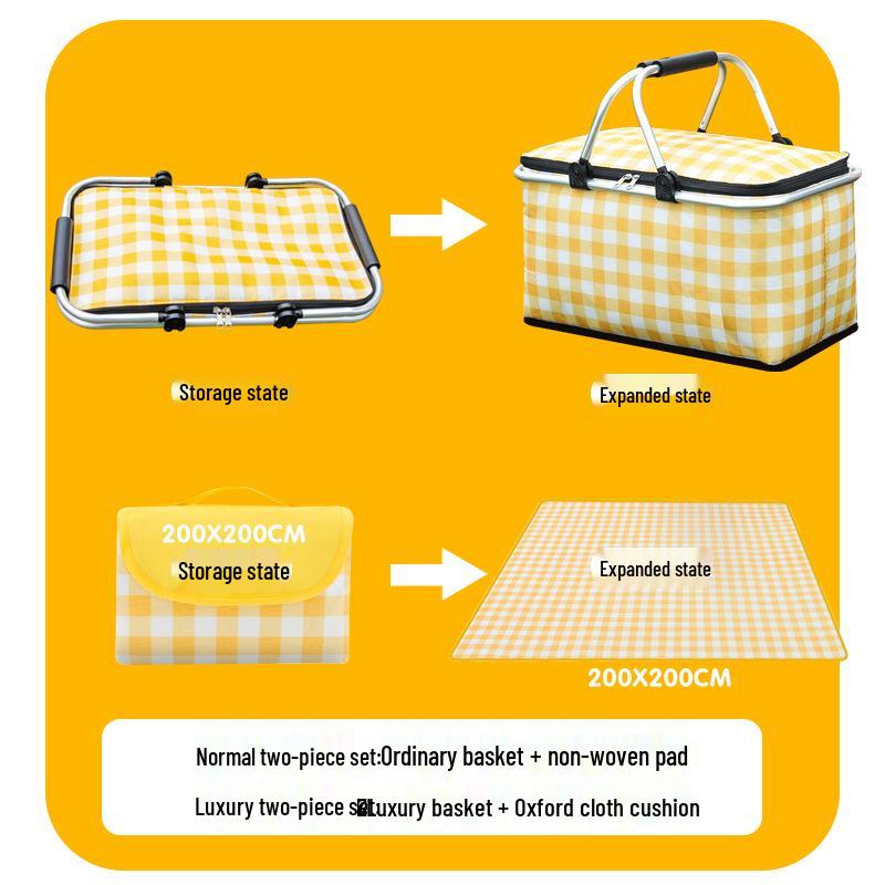 Faltbarer isolierter Picknickkorb Lunchtasche - Tragbare Sommer-Kühltasche mit Kühlakku und Aluminiumfolienisolierung