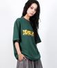Deumakeu Text Graffiti Boxy Short Sleeve Tee- Khaki