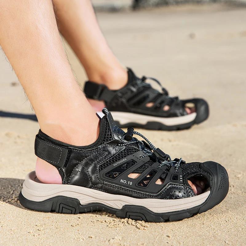 High Quality 2025 New Outdoor Casual Leather Sandals Summer Waterproof Waterproof Sandals Casual Non-Slip Quick Dry Beach Shoes