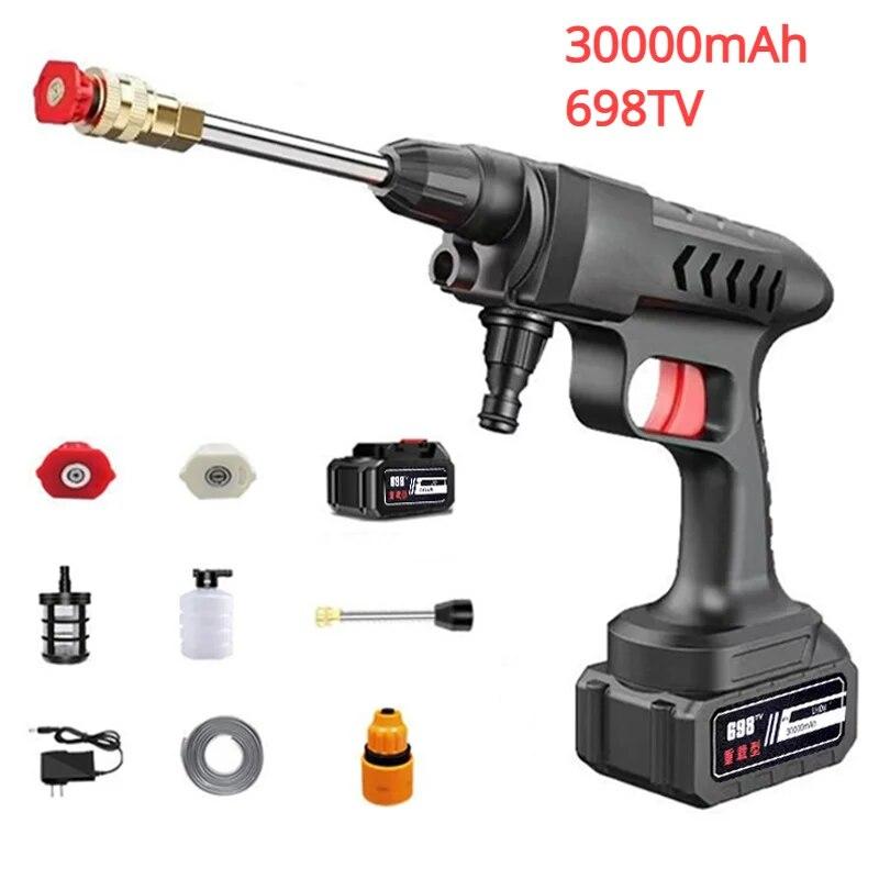 Toolbox Not Included 20000/30000mAh Car Wash High Pressure Washer Water Gun 60Bar Car Accessory Cleaner for Auto Home Garden Cleaning Washing Machine