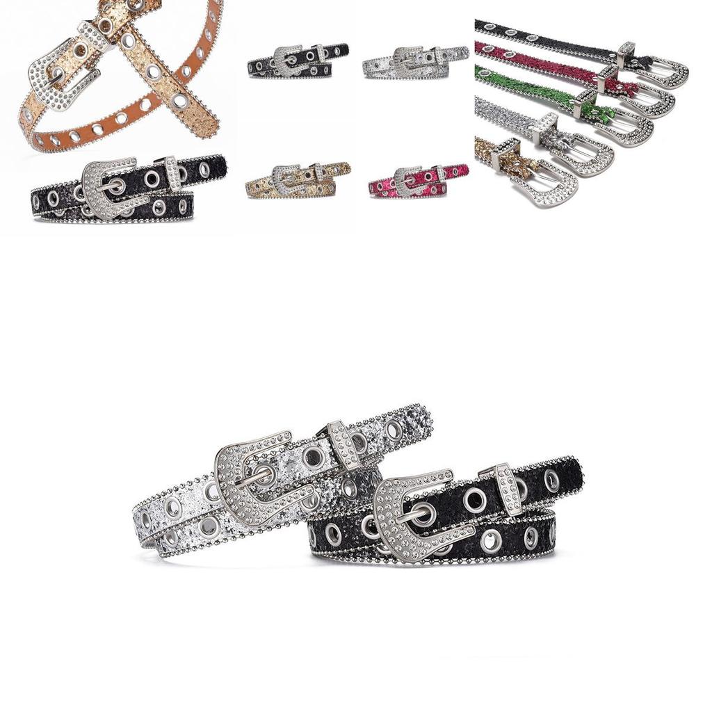 Chic Women's Rhinestone Decorative Buckle Pu Leather Belt Perfect For Y2k Style