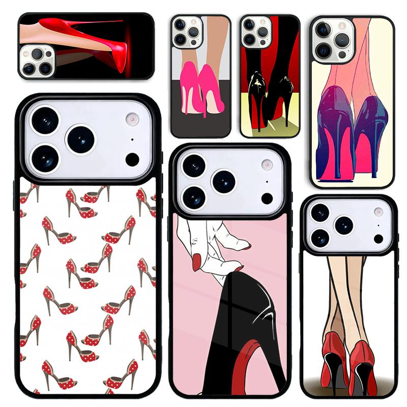 Capa Case for iPhone 17 Air 16 Pro Max 15 Plus 11 13 Mini 14 12 Back Phone Cover red high heel shoes Cute