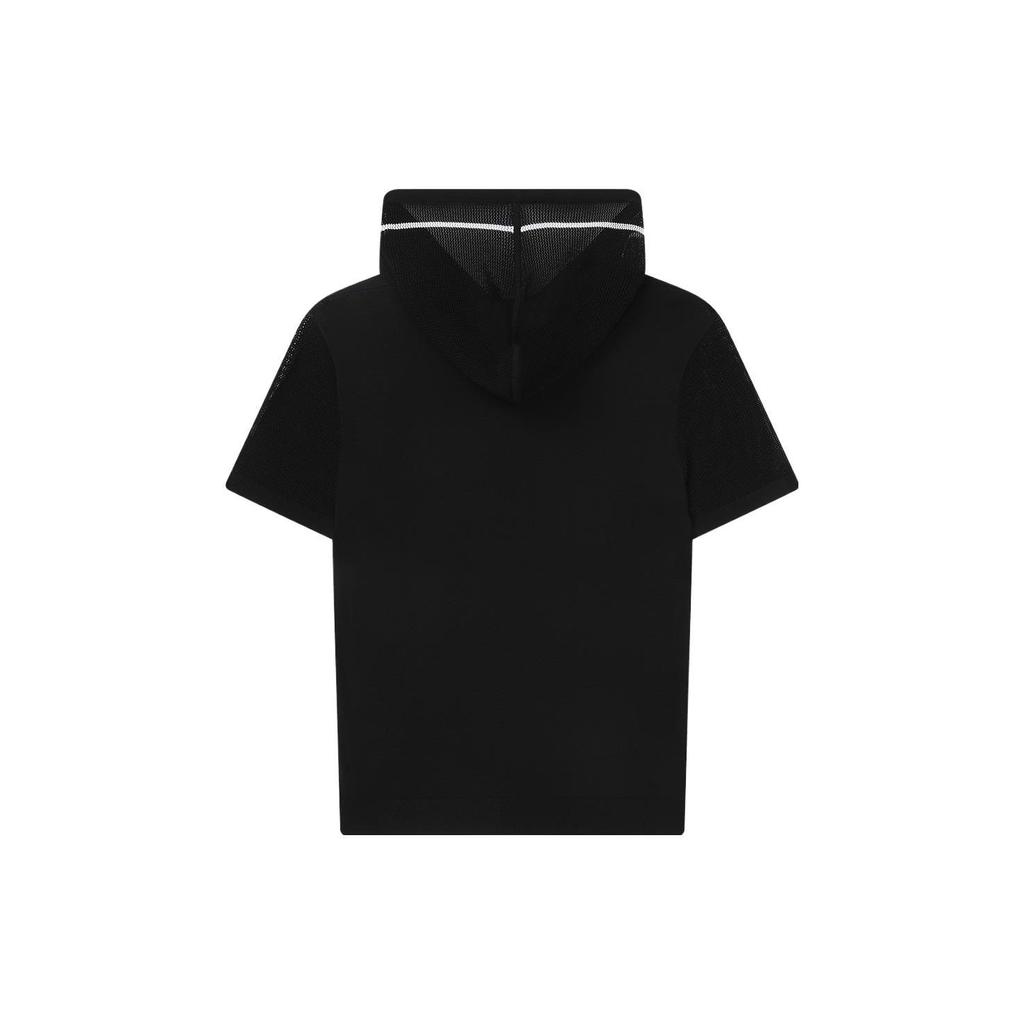 Fila Logo Printed Hooded Short Sleeve Knit Top Women Tops Black F11W337401ABK