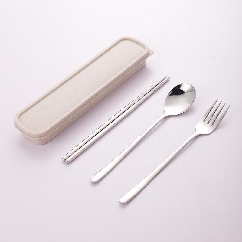 Korean Portable Stainless Steel Cutlery Set: Spoon, Fork & Chopsticks with Travel Box. Custom Logo Option Available.