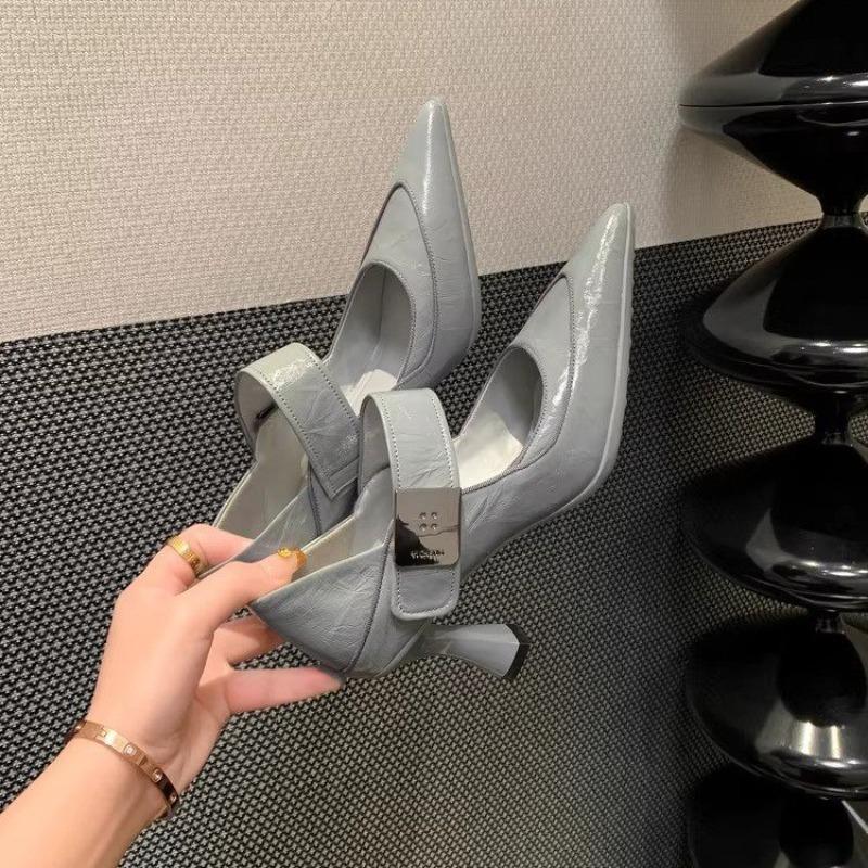 Soft Leather Pointed Toe Single Shoes Women's Autumn New Shallow Mouth Metal Buckle Temperament Fashion High Heels