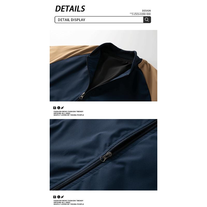 Sports Outdoor Splicing Contrasting Color Casual Men's Cardigan Baseball Collar Jacket Sweater Top