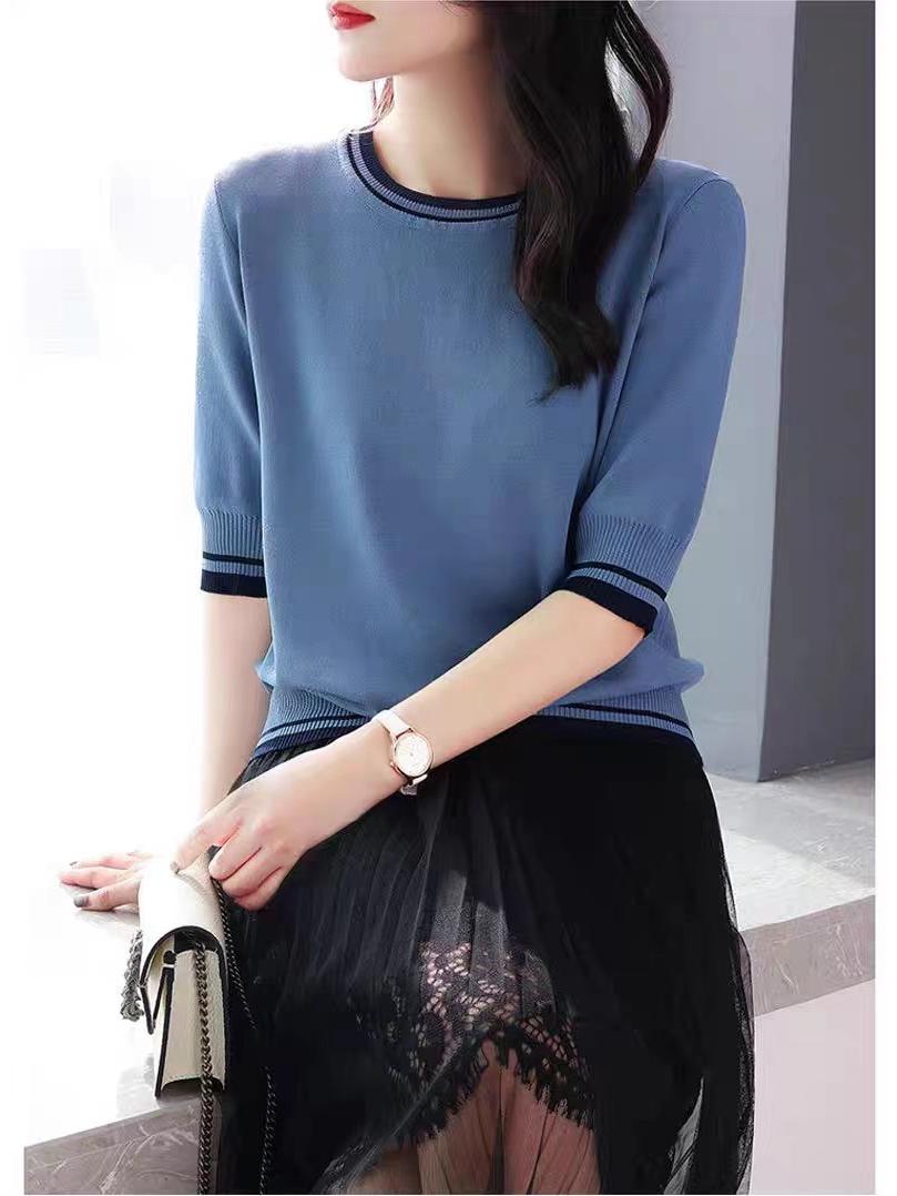 

Женская хлопковая футболка в полоску с цветными блоками и легкий летний кардиган S