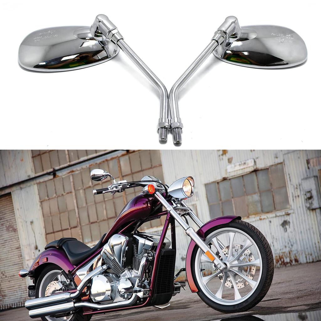 Motorcycle Left and Right 10mm Standard Chrome Plated Universal Fit for Kawasaki and Honda Motorcycles Mirrors, Set, Thread, Silver, Adjustable,