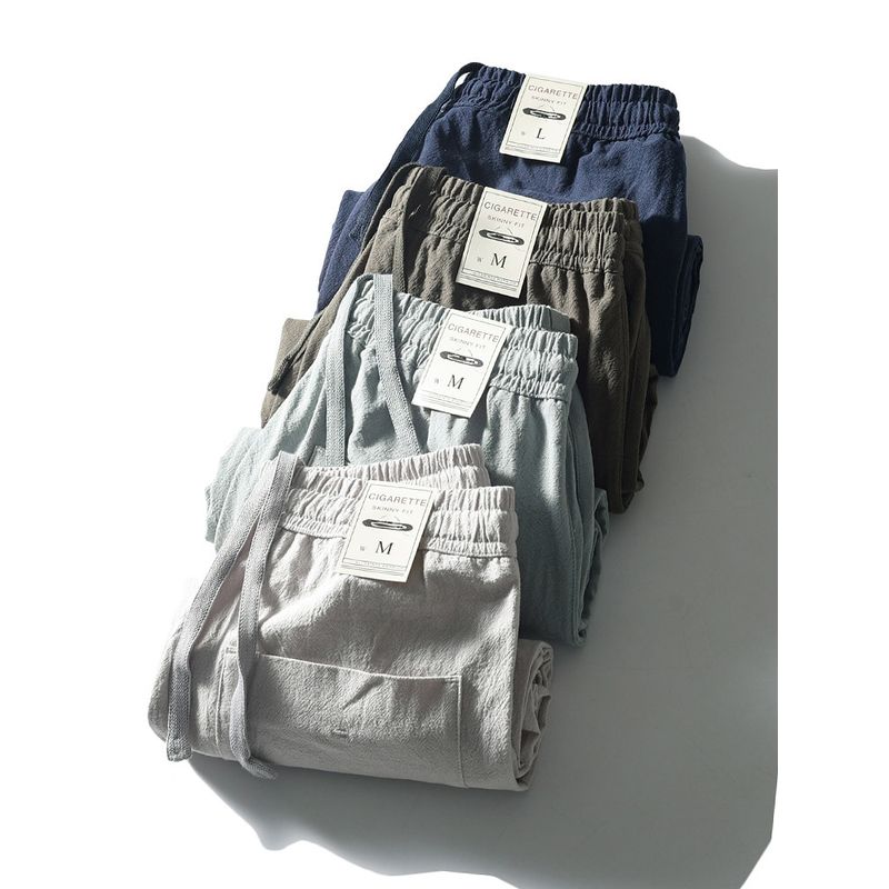 Men's Linen Pants Summer New Thin Cotton-Linen Trousers Export Original Men's Long Pants Casual Pants with Cuffs Men's Pants