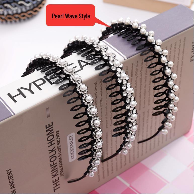 Hollow Willow Leaf Rhinestone Non-Slip Headband with Diamond Wave Design