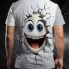 Unique Broken Wall Cute Expression 3D Print Round Neck Short Sleeve White T-Shirt, 100% Polyester women men comfortable for summer