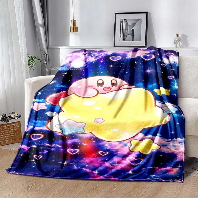 Kawaii Kirbys Pătură de flanel Cadou pentru copii, fete, roz, artă de desene animate, ușoare, calde, cadou de zi de naștere