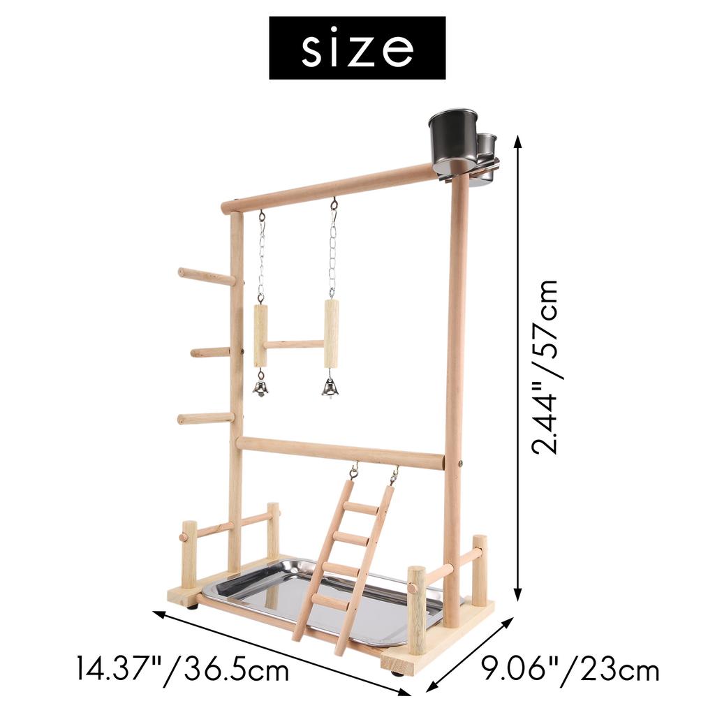 Good-Parrots Playground,Natural Wooden Parrot Perch Gym Play Stand Parakeet Ladders With Feeder Cups And Toys Exercise Play