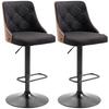 Set of 2 Height-Adjustable Bar Stools 360 Degrees Swivel with Footrest, Tufted Fabric