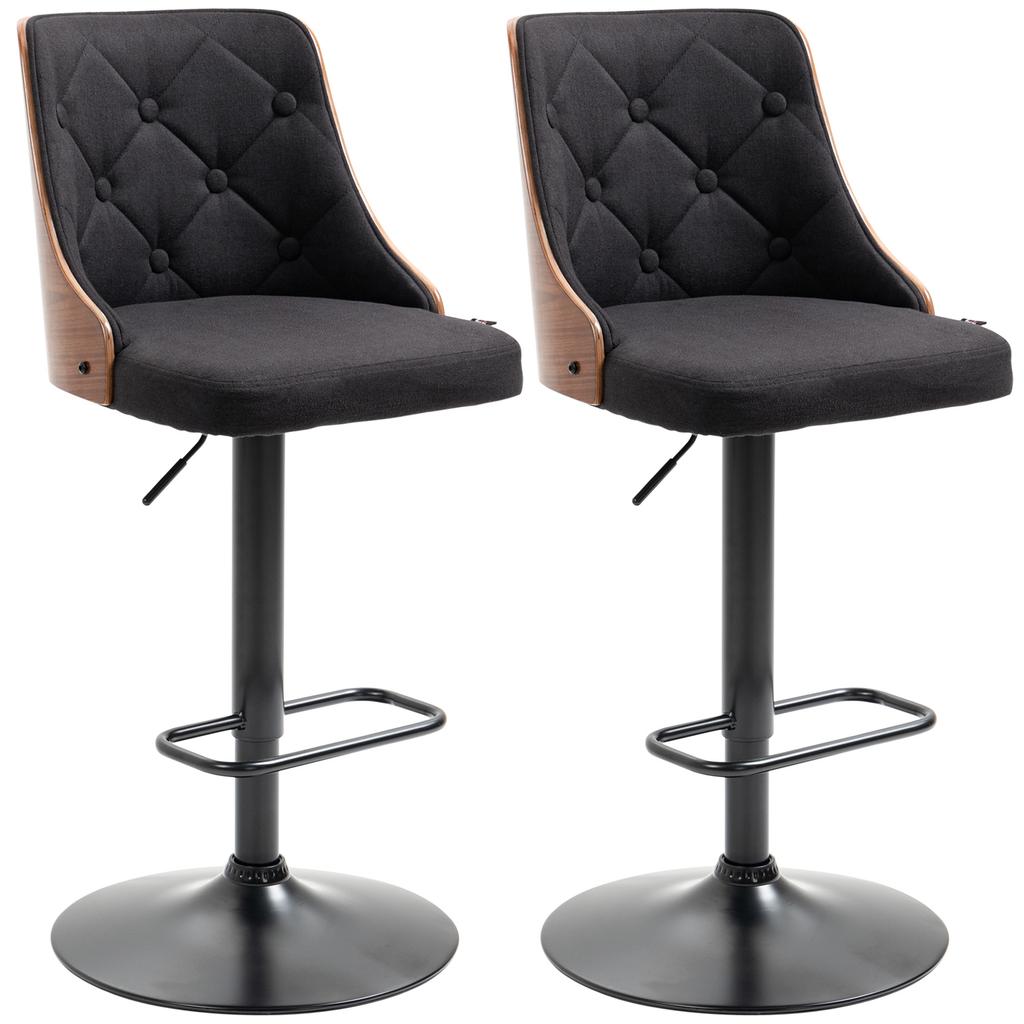 Set of 2 Height-Adjustable Bar Stools 360 Degrees Swivel with Footrest, Tufted Fabric
