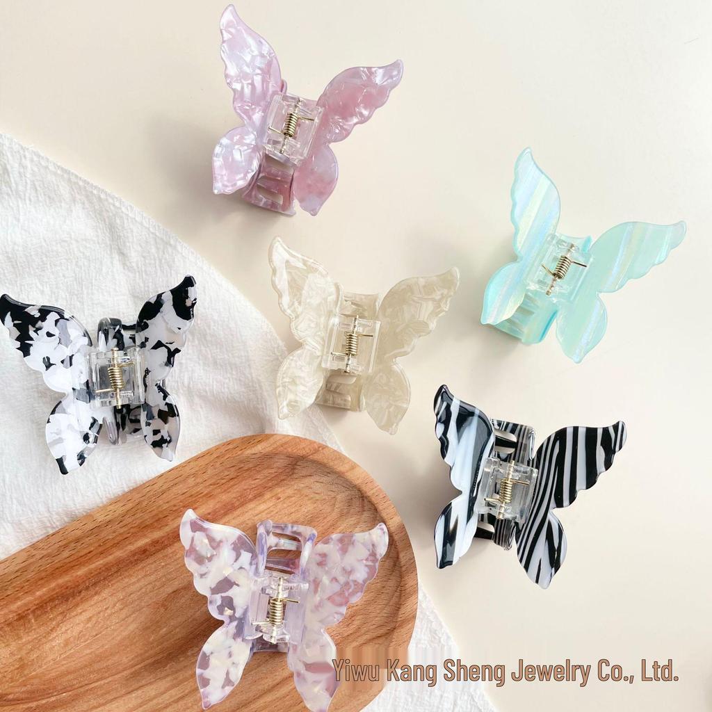 Iridescent 3D Butterfly Claw Clip: Korean Style Acetate Hair Accessory for Half Updo