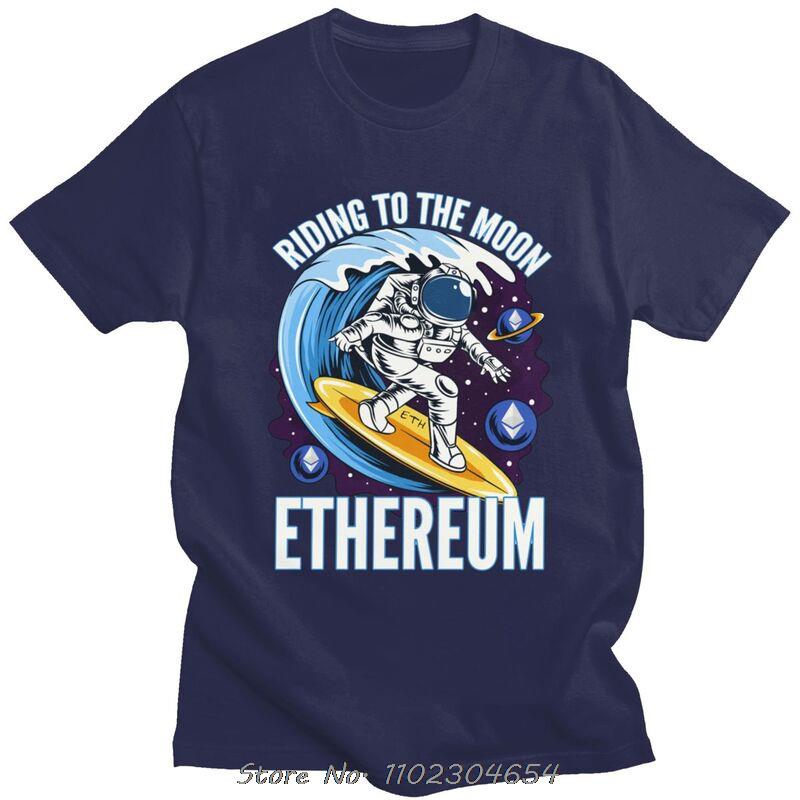 Riding To The Moon Ethereum ETH Crypto T Shirt Men Cotton Tee Cryptocurrency Clothes O-Neck Cas