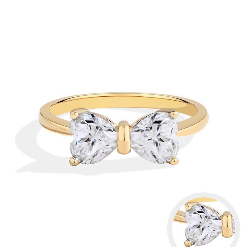 TK Heart Bow Ring: Elegant Gold-Plated Zircon Fashion Ring for Couples Size 7