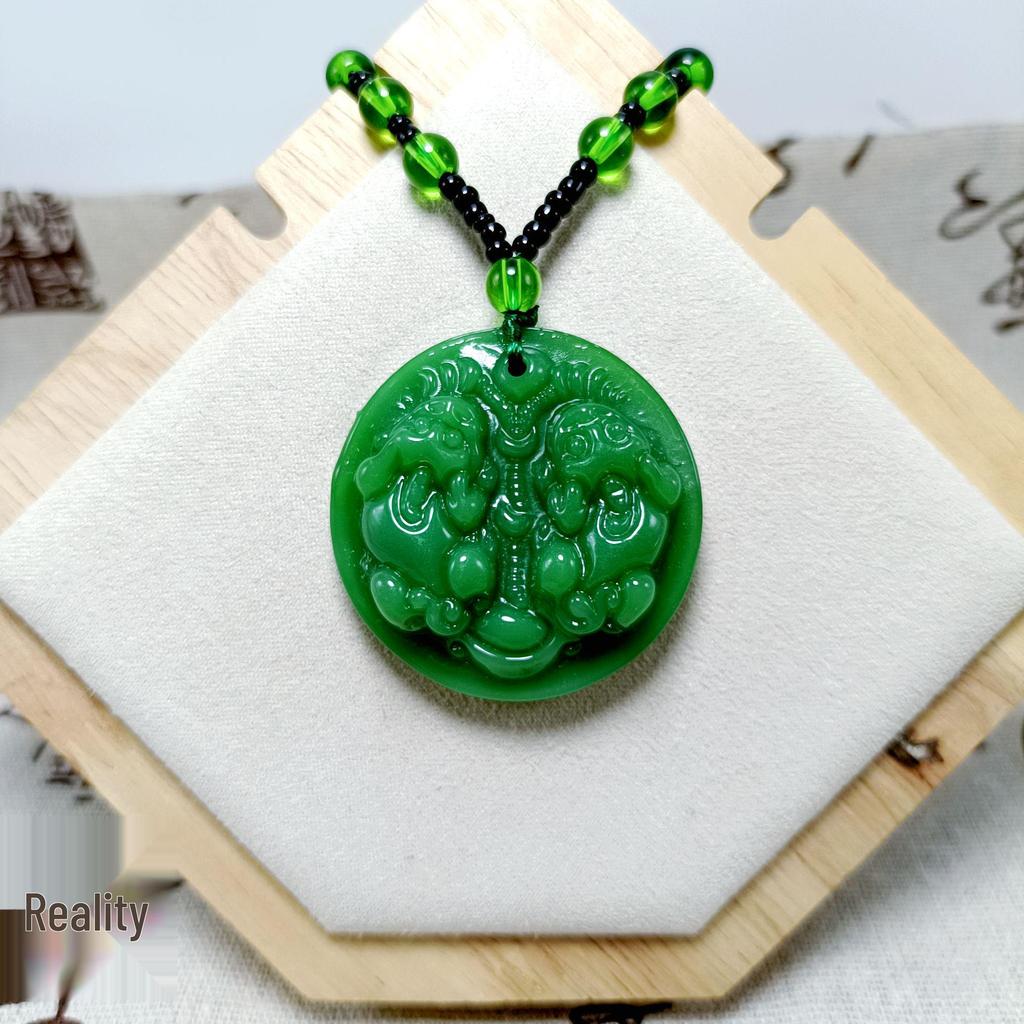 Pixiu Jade Pendant Necklace with Peace Buckle - Unisex Long Sweater Chain