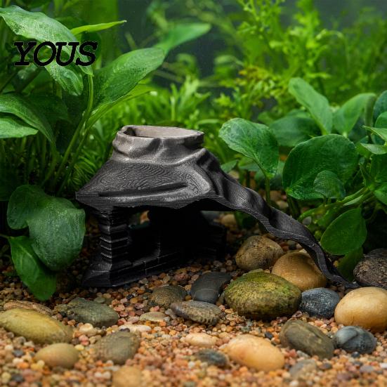Multi-entrance Fish Cave Vintage Temple Aquarium Hideout, 3D Printed Tank Small Shelter Tunnel, Under Gravel Tunnel for Shrimp Corydoras Pleco Octopus