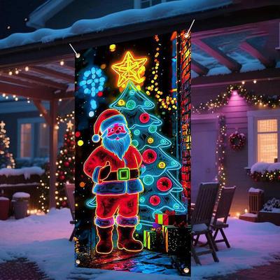 Fluorescenční vánoční potah na dveře UV aktivovaný svítící ve tmě dveřní banner pro venkovní vnitřní sváteční dekoraci