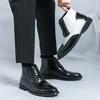Men Brogues Boots Motorcycle Casual Ankle Boots Wingtip Dress Formal High Top Black White Leather Boots Over Sized
