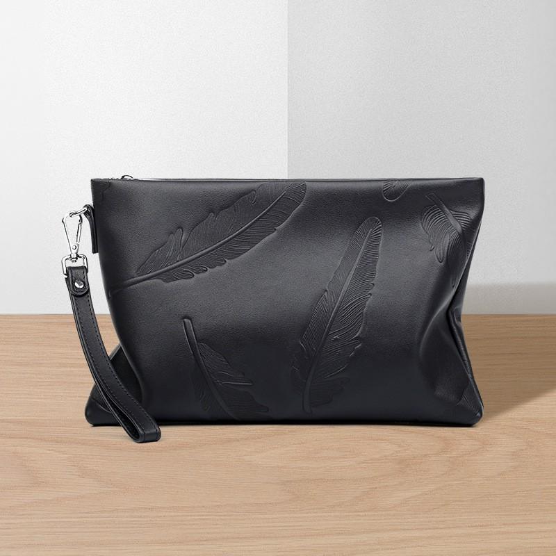 New Leather Men s Envelope Bag With Large Capacity Top Layer Cowhide Handbag Fashionable Embossed Casual 30x25x6