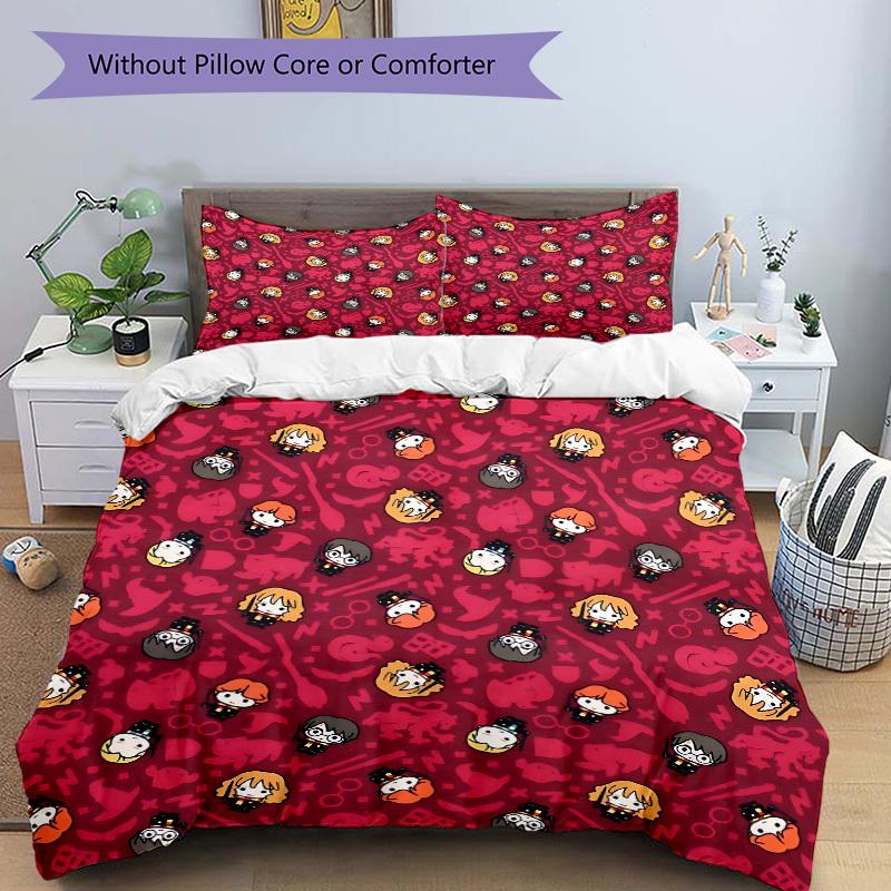 3pcs Harry Potter Characters Bedding Set, Soft Polyester Duvet Cover and Pillowcases Machine Washable Seasons all suitable 76