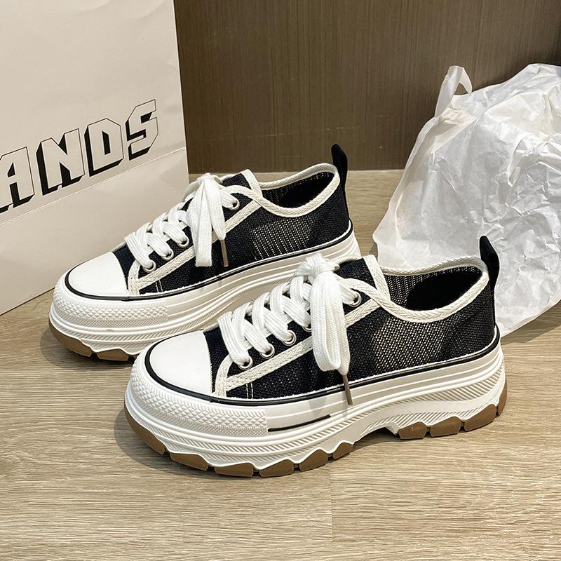 Platform white shoes women's summer versatile board shoes 2025 new mesh breathable casual sports dad shoes
