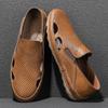 Fashion Outdoor Sandals for Men Summer Slip on Shoes Microfiber Leather Male Casual Shoes Hollow Out Loafers Breathable Driving Footwear