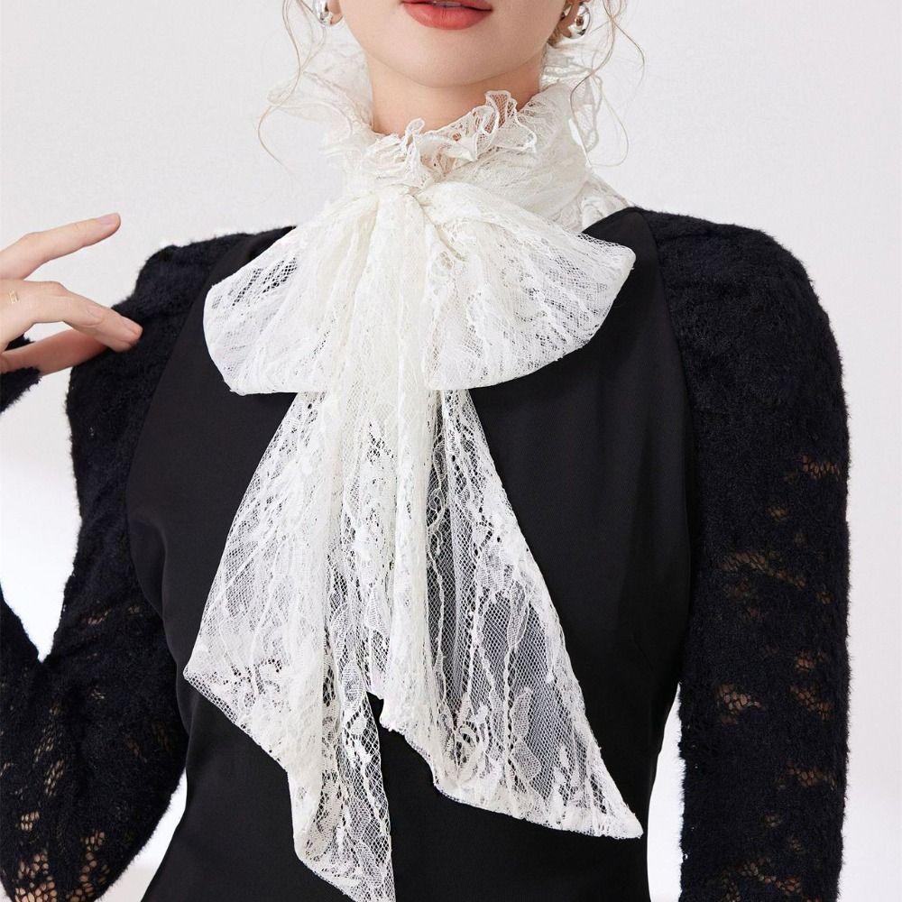 Detachable Bow Lace Collar Vintage Ruffled edge Collar Cameo Lace Fake Collar  Wedding