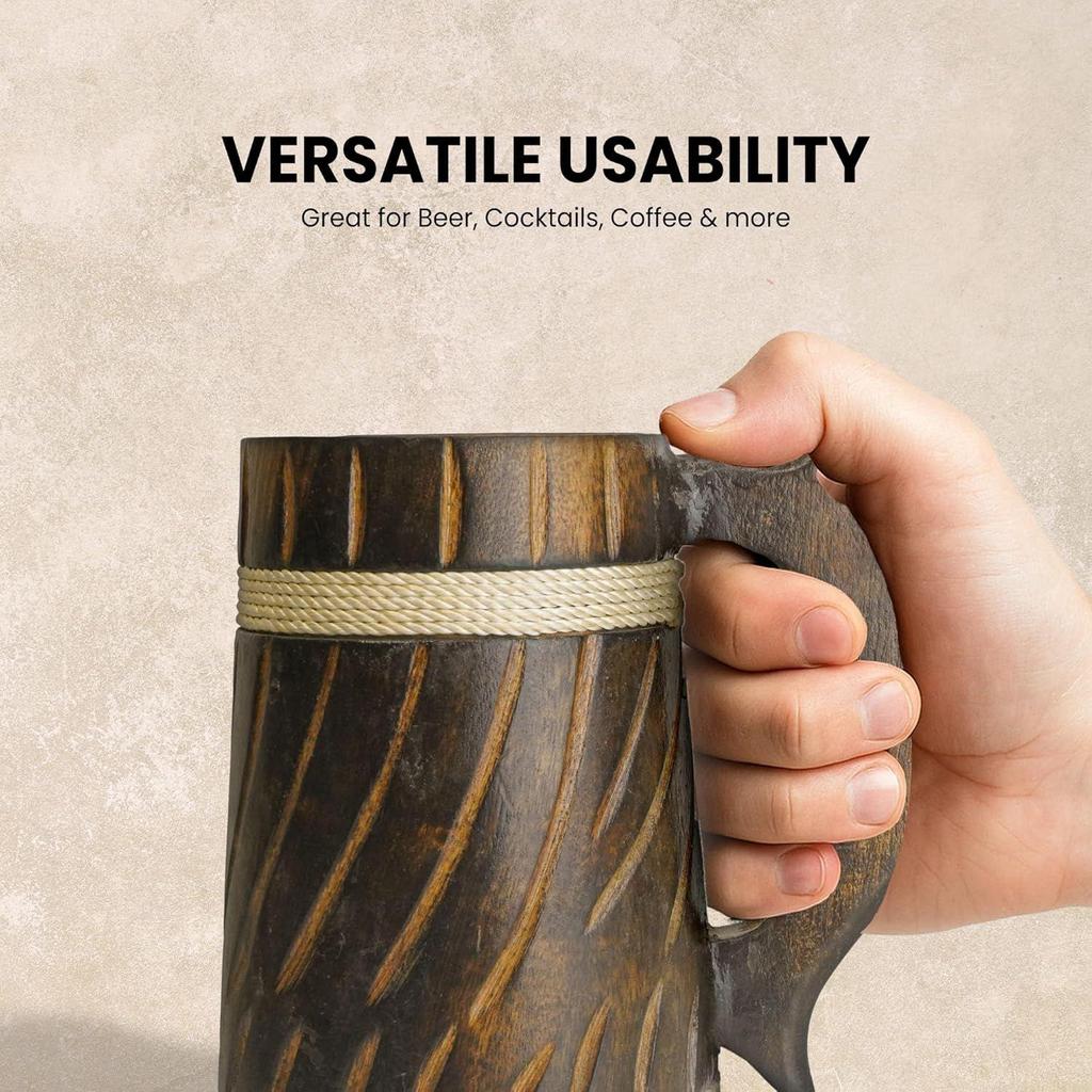 Wooden Beer Mug, Mango Wood with Sheesham Finish, Barrel Style, Lightweight & Durable, for Craft Beer, Home Bar, Café, Party, Gift (Pack of 4)