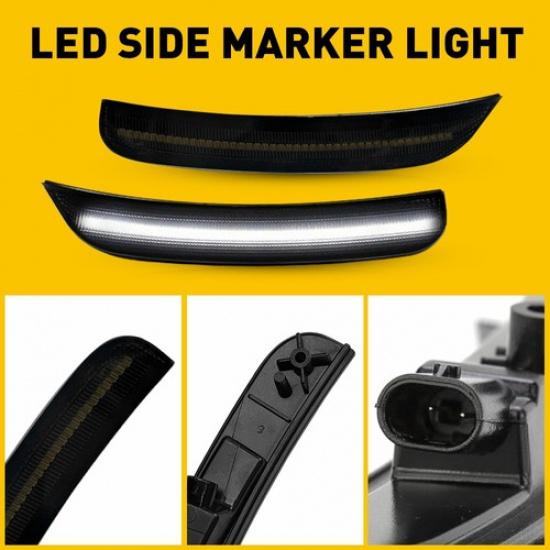 For Chrysler 300 2015- White LED Rear Side Marker Lights Lamps - Smoked Lens