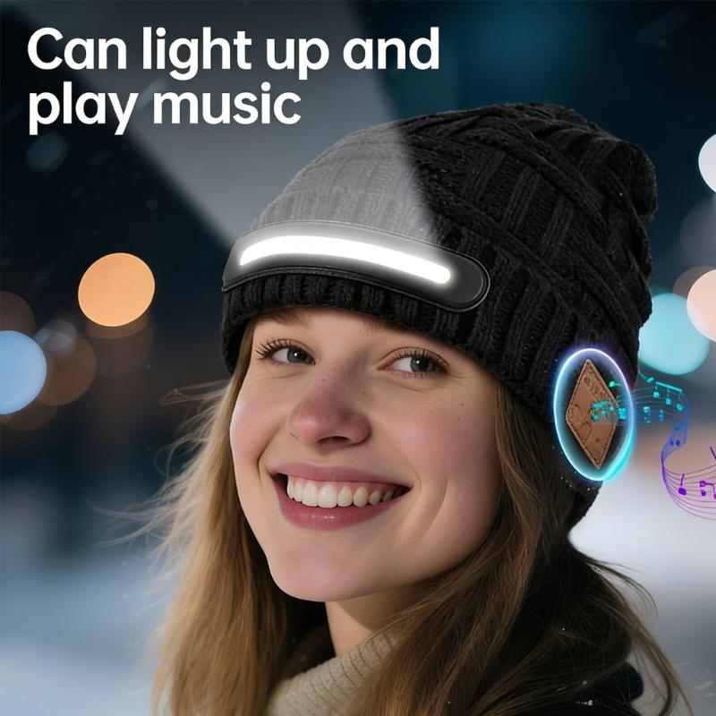 High Visibility LED Music Hat with Connectable Music Headphone Rechargeable Cap for Night Activity Safety Winter Warmth