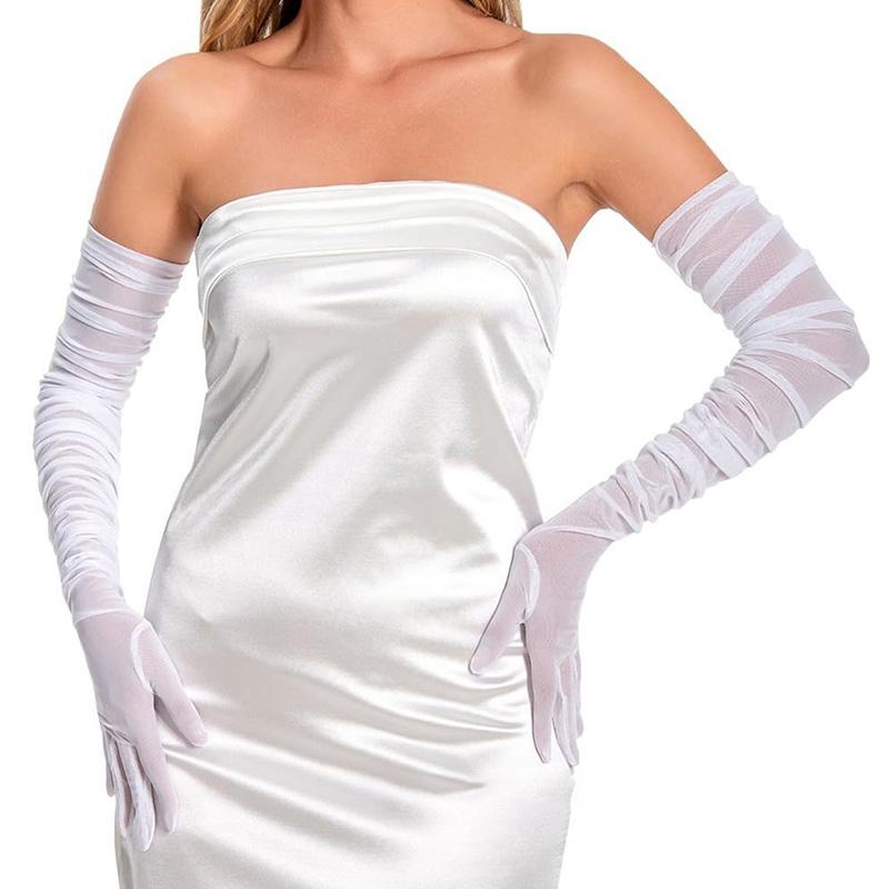 

Women S Sexy Transparent Sheer Pleated Gloves Mesh Tulle Extra Long Gloves Opera Halloween Costume Party Dance Gloves One Size